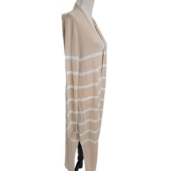Max Studio Duster Long Cardigan Linen Blend White Tan Striped Women’s Size XL - Picture 3 of 8